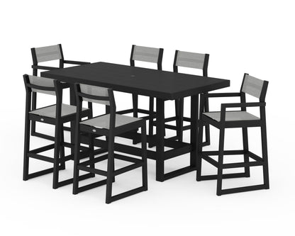 POLYWOOD® EDGE Sling 7-Piece Bar Table Set in Black / Metallic Sling