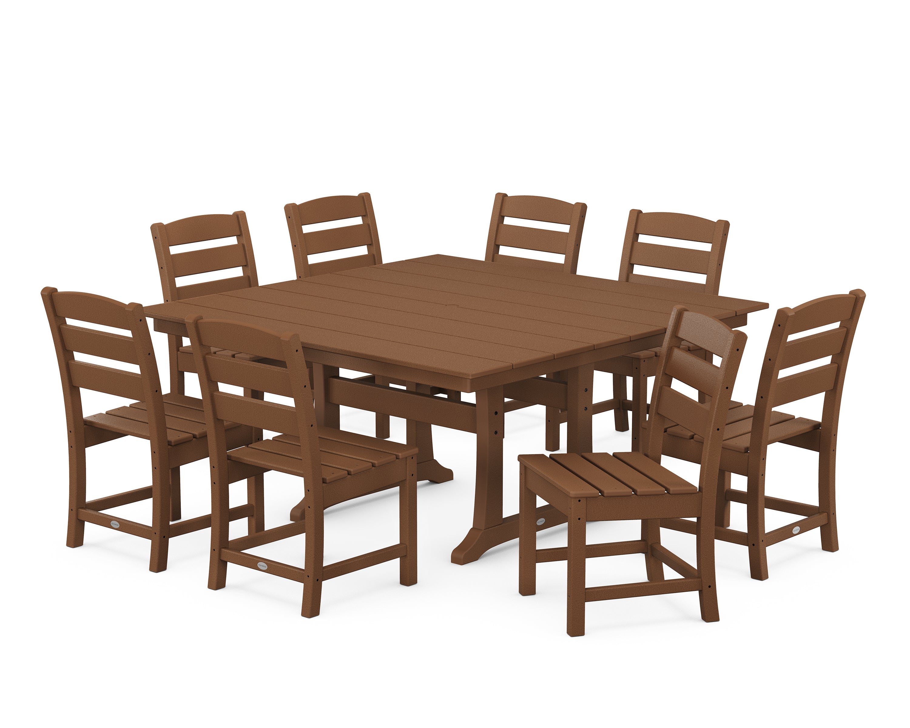 POLYWOOD® Lakeside 9-Piece Farmhouse Trestle Dining Set in Teak