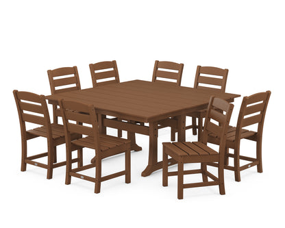 POLYWOOD® Lakeside 9-Piece Farmhouse Trestle Dining Set in Teak