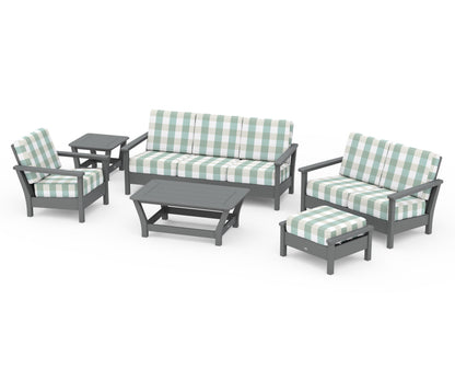POLYWOOD® Harbour 6-Piece Outdoor Living Set in Slate Grey / Buffalo Plaid Glacier Spa