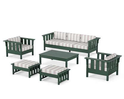 Martha Stewart by POLYWOOD® Acadia 6-Piece Lounge Sofa Set in Green / Cabana Stripe Dune Burlap