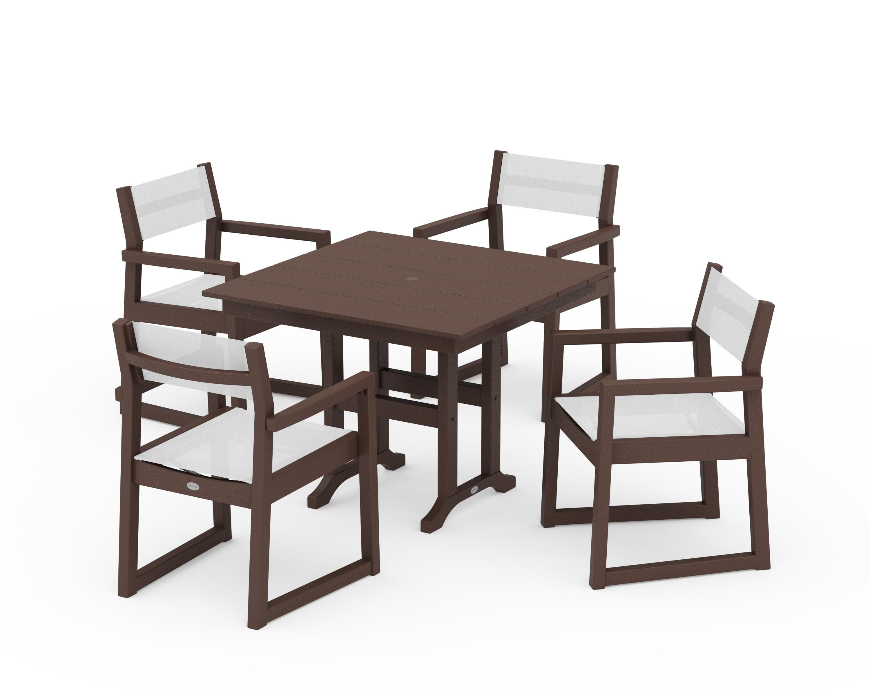 POLYWOOD® EDGE Sling Arm Chair 5-Piece Farmhouse Dining Set in Mahogany / White Sling