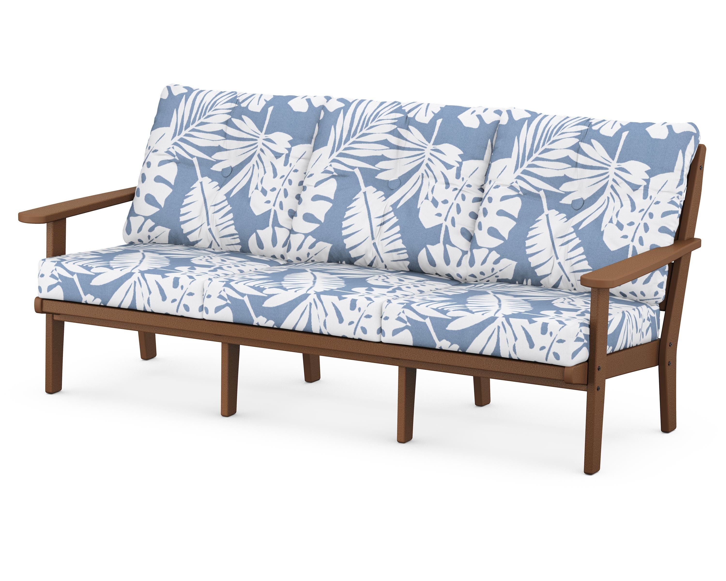 POLYWOOD® Lakeside Deep Seating Sofa in Teak / Leaf Sky Blue