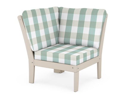 POLYWOOD® Braxton Modular Corner Chair in Sand / Buffalo Plaid Glacier Spa