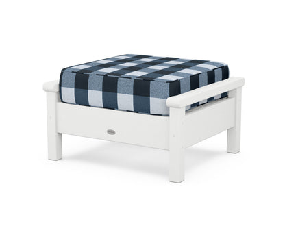 POLYWOOD® Harbour Deep Seating Ottoman in White / Buffalo Plaid Marine Indigo