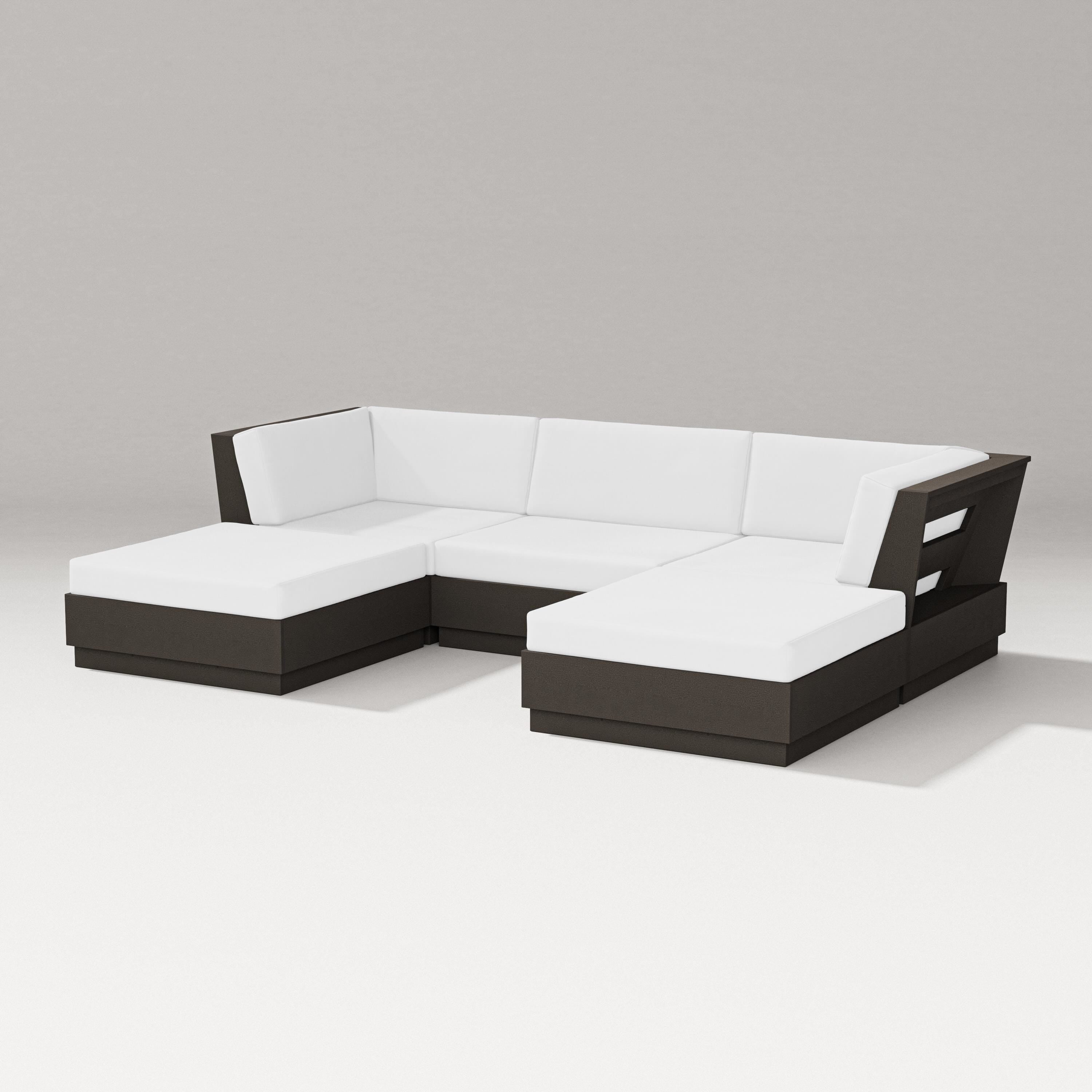 PW Designer Series Elevate Double Chaise Sectional in Vintage Coffee / Natural