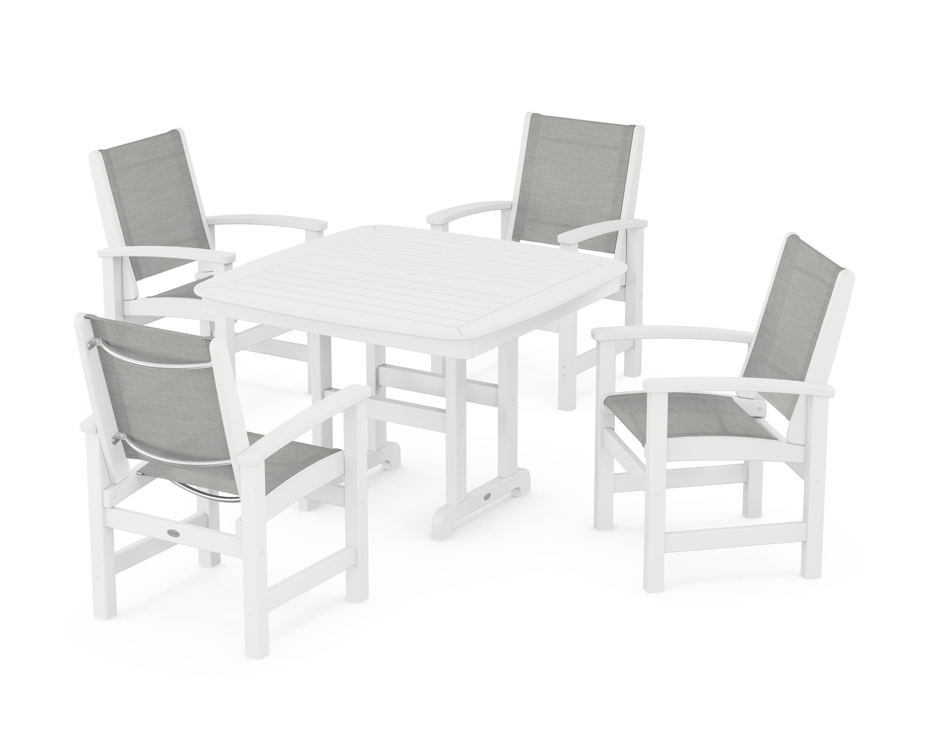 POLYWOOD® Coastal 5-Piece Dining Set in White / Metallic Sling