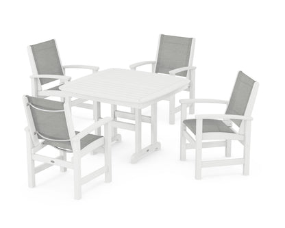 POLYWOOD® Coastal 5-Piece Dining Set in White / Metallic Sling