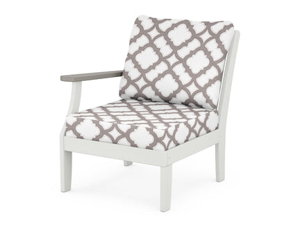 POLYWOOD® Braxton Modular Left Arm Chair in White / Driftwood / Trellis Grey Mist