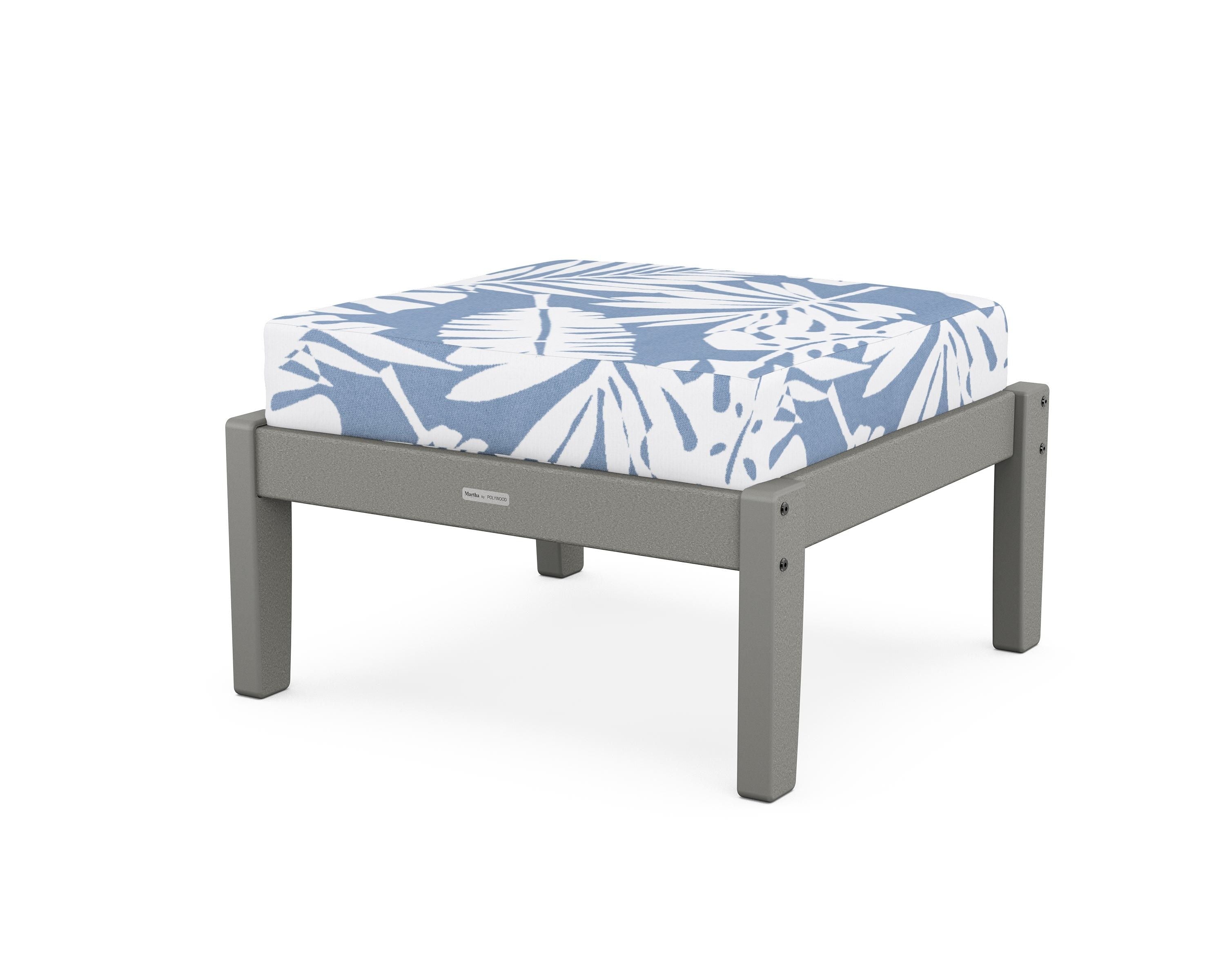 Martha Stewart by POLYWOOD® Chinoiserie Deep Seating Ottoman in Slate Grey / Leaf Sky Blue