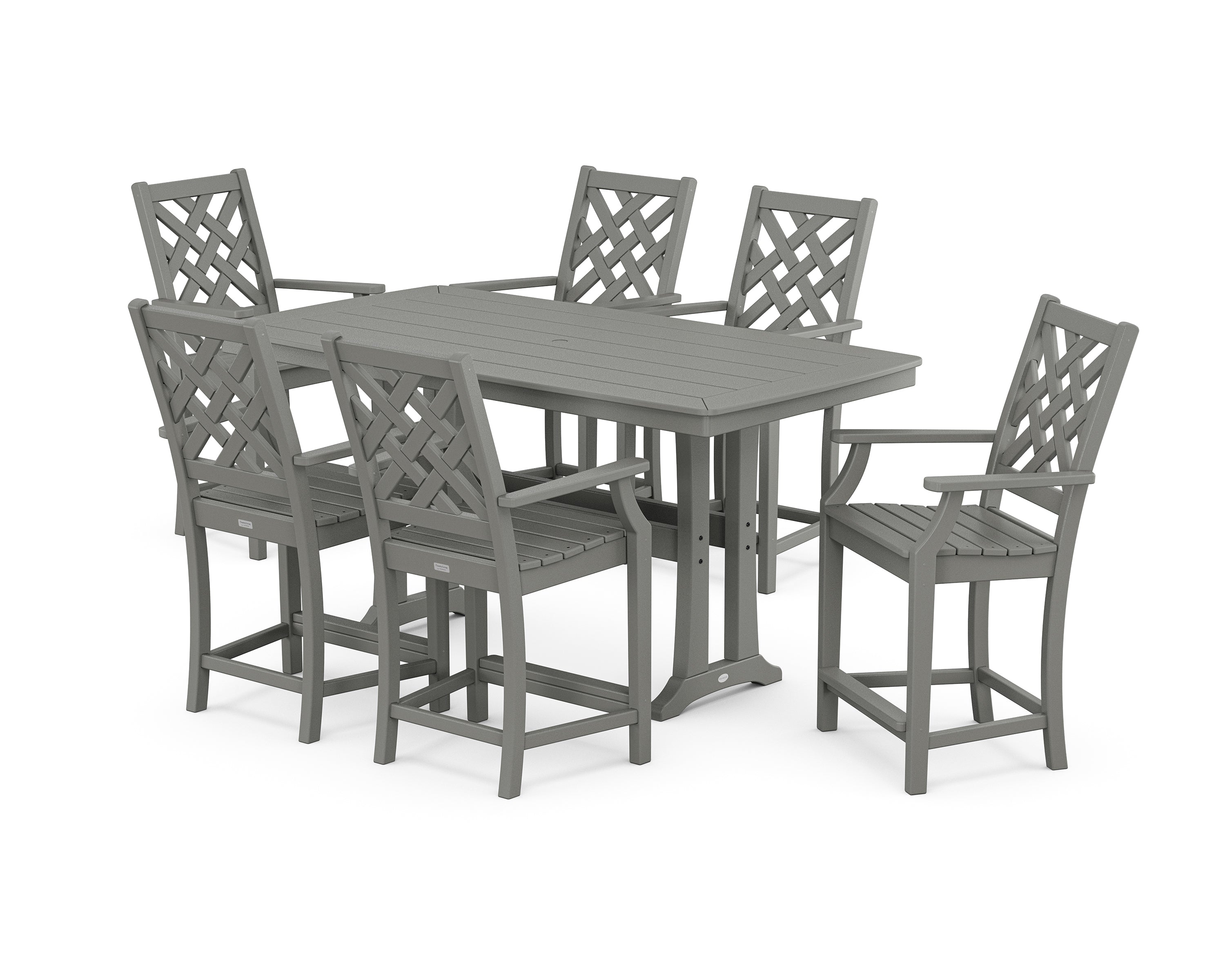 Country Living Wovendale Arm Chair 7-Piece Counter Set with Trestle Legs in Slate Grey