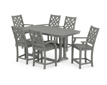 Country Living Wovendale Arm Chair 7-Piece Counter Set with Trestle Legs in Slate Grey