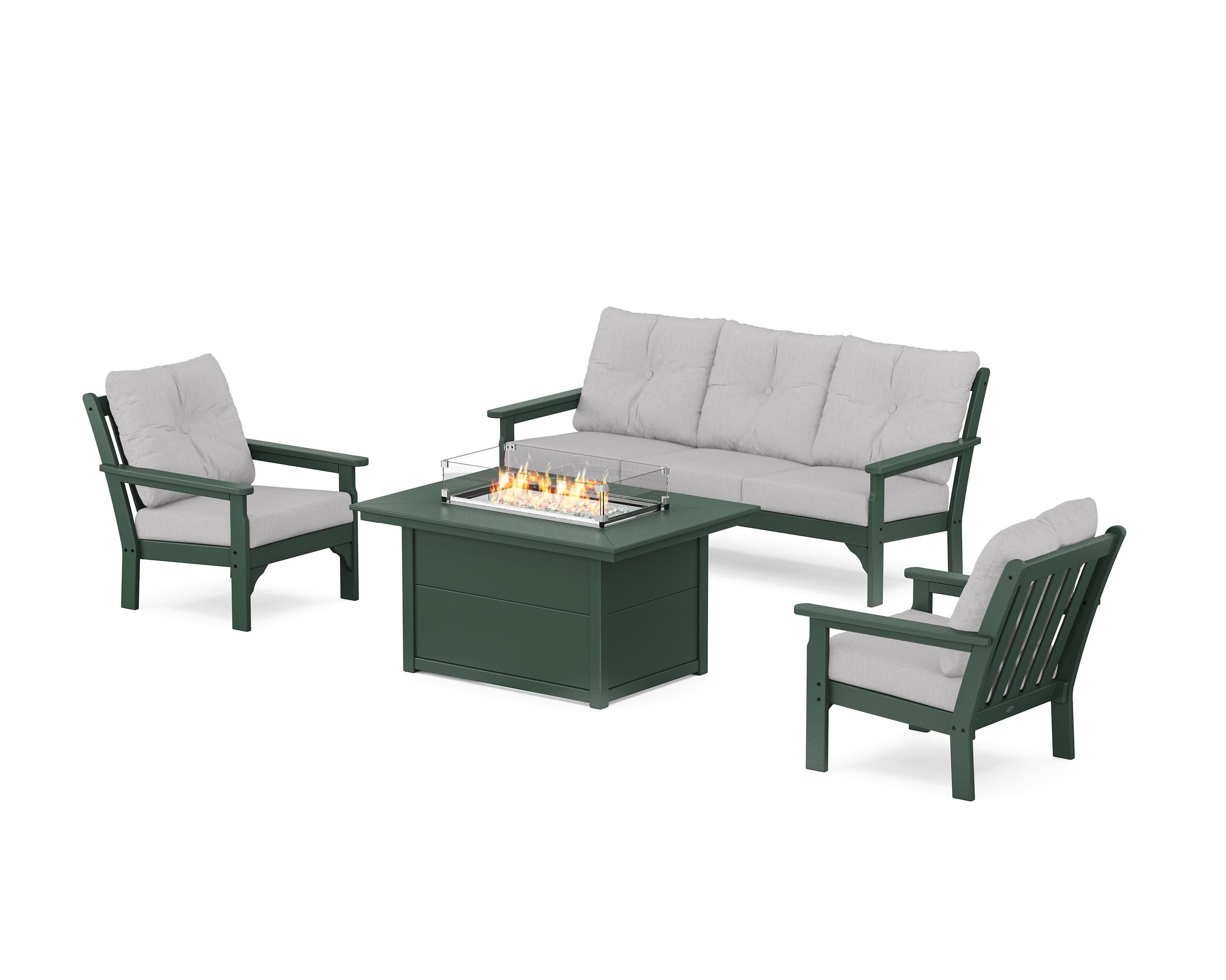 POLYWOOD® Vineyard Deep Seating Fire Pit Table Set in Green / Granite