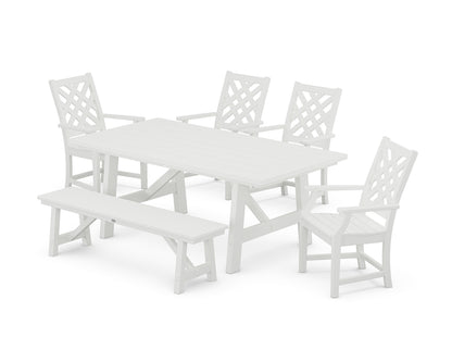 Country Living Wovendale 6-Piece Rustic Farmhouse Dining Set with Bench in White