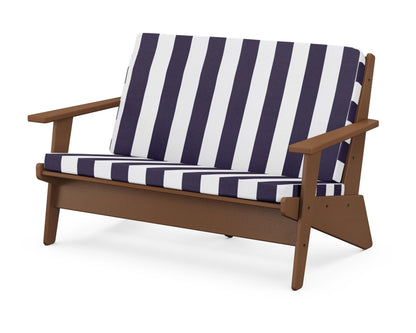 POLYWOOD® Riviera Modern Lounge Loveseat in Teak / Cabana Stripe Navy