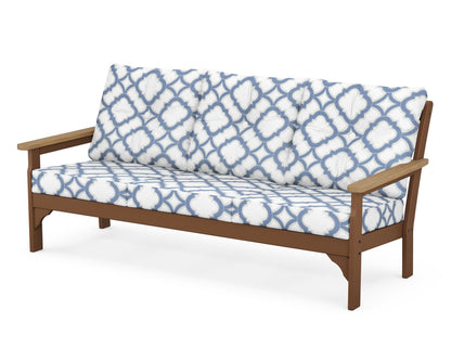 POLYWOOD® Vineyard Deep Seating Sofa in Teak / Natural / Trellis Sky Blue
