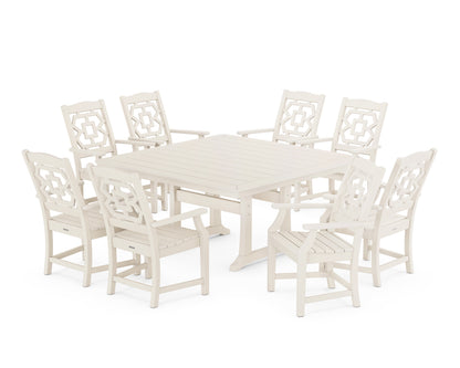 Martha Stewart by POLYWOOD® Chinoiserie 9-Piece Square Dining Set with Trestle Legs in Sand