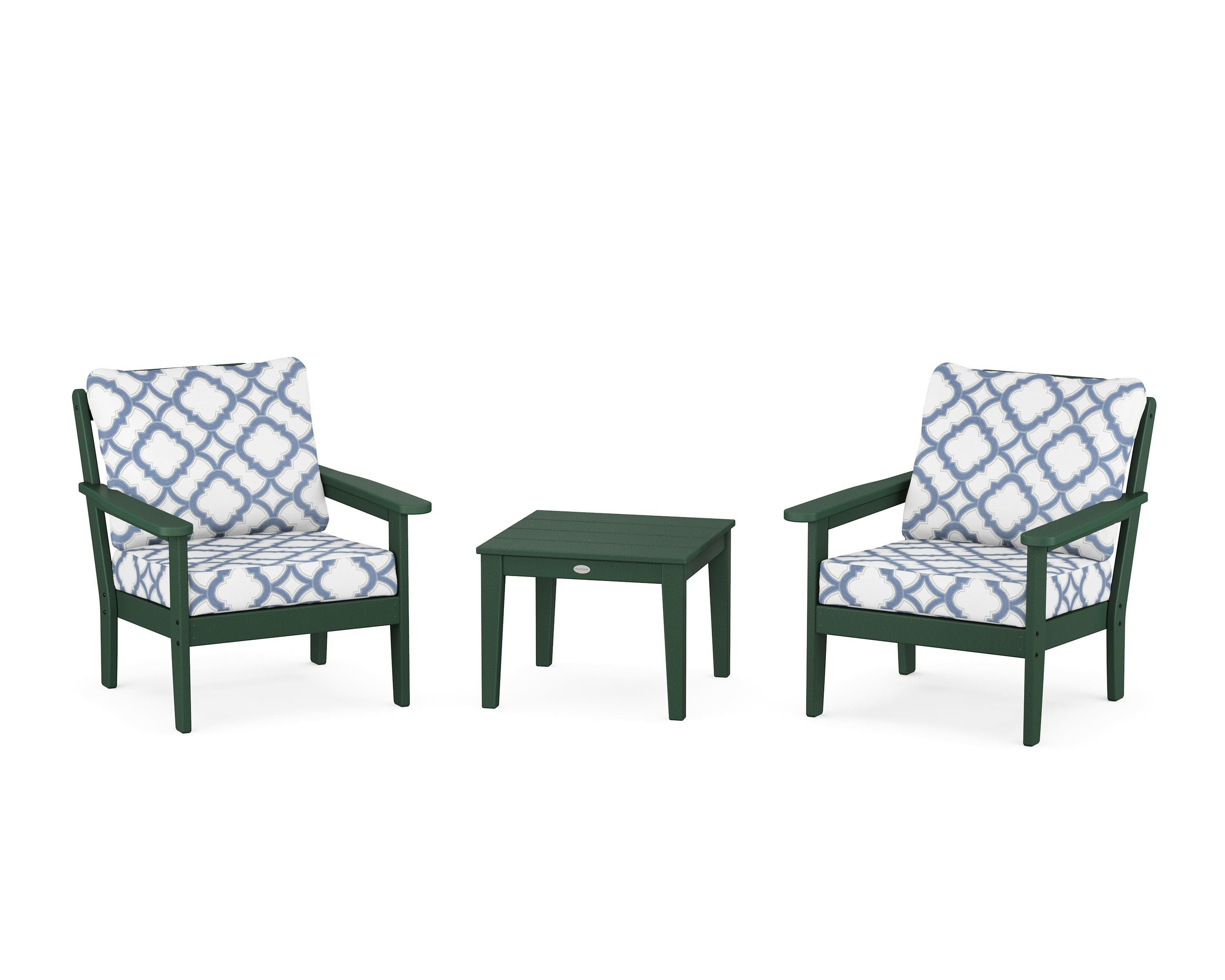 Country Living Cottage 3-Piece Deep Seating Set in Green / Trellis Sky Blue