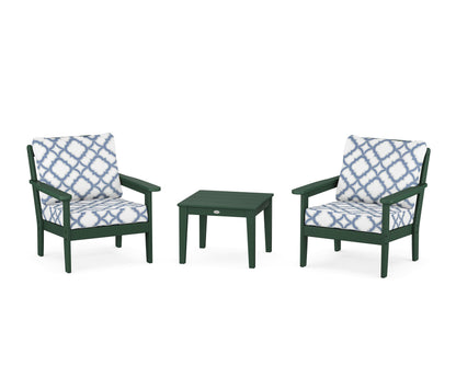 Country Living Cottage 3-Piece Deep Seating Set in Green / Trellis Sky Blue