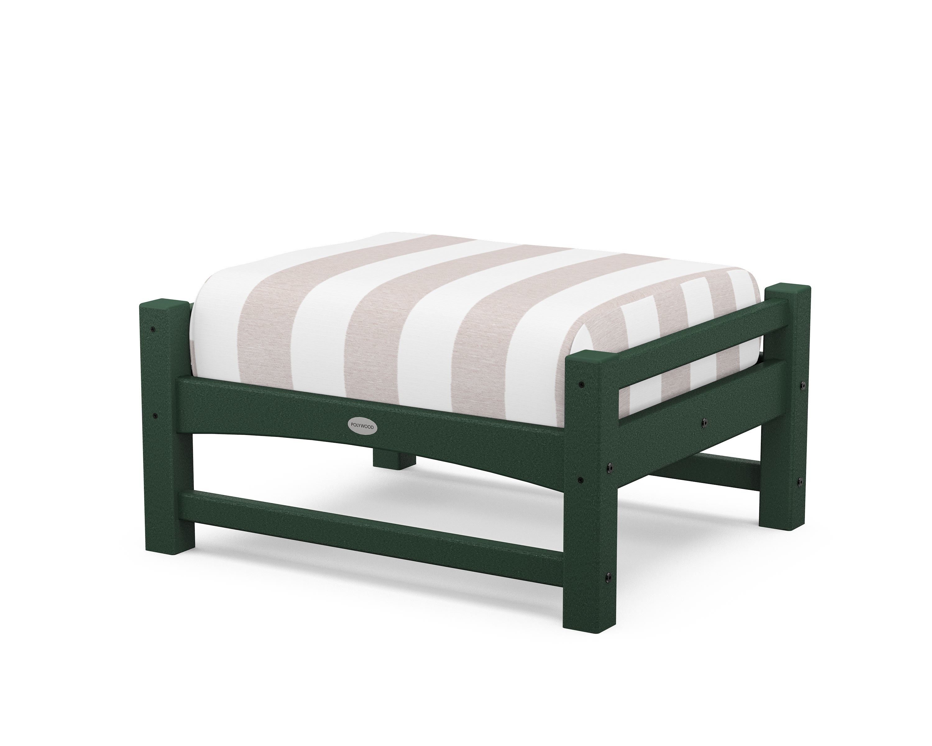 POLYWOOD® Club Ottoman in Green / Cabana Stripe Dune Burlap