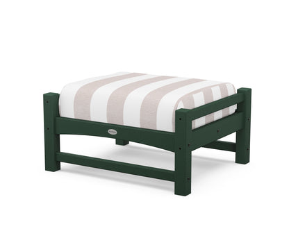 POLYWOOD® Club Ottoman in Green / Cabana Stripe Dune Burlap