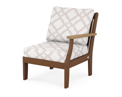 POLYWOOD® Braxton Modular Right Arm Chair in Teak / Natural / Trellis Dune Burlap