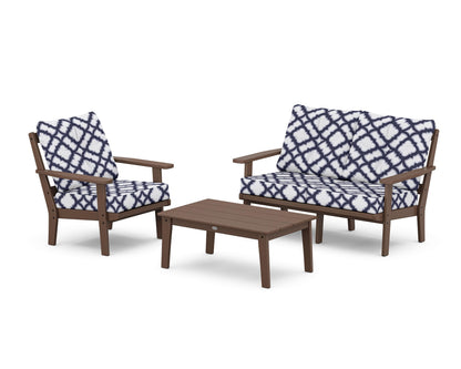 POLYWOOD® Prairie 3-Piece Deep Seating Set with Loveseat in Mahogany / Trellis Navy