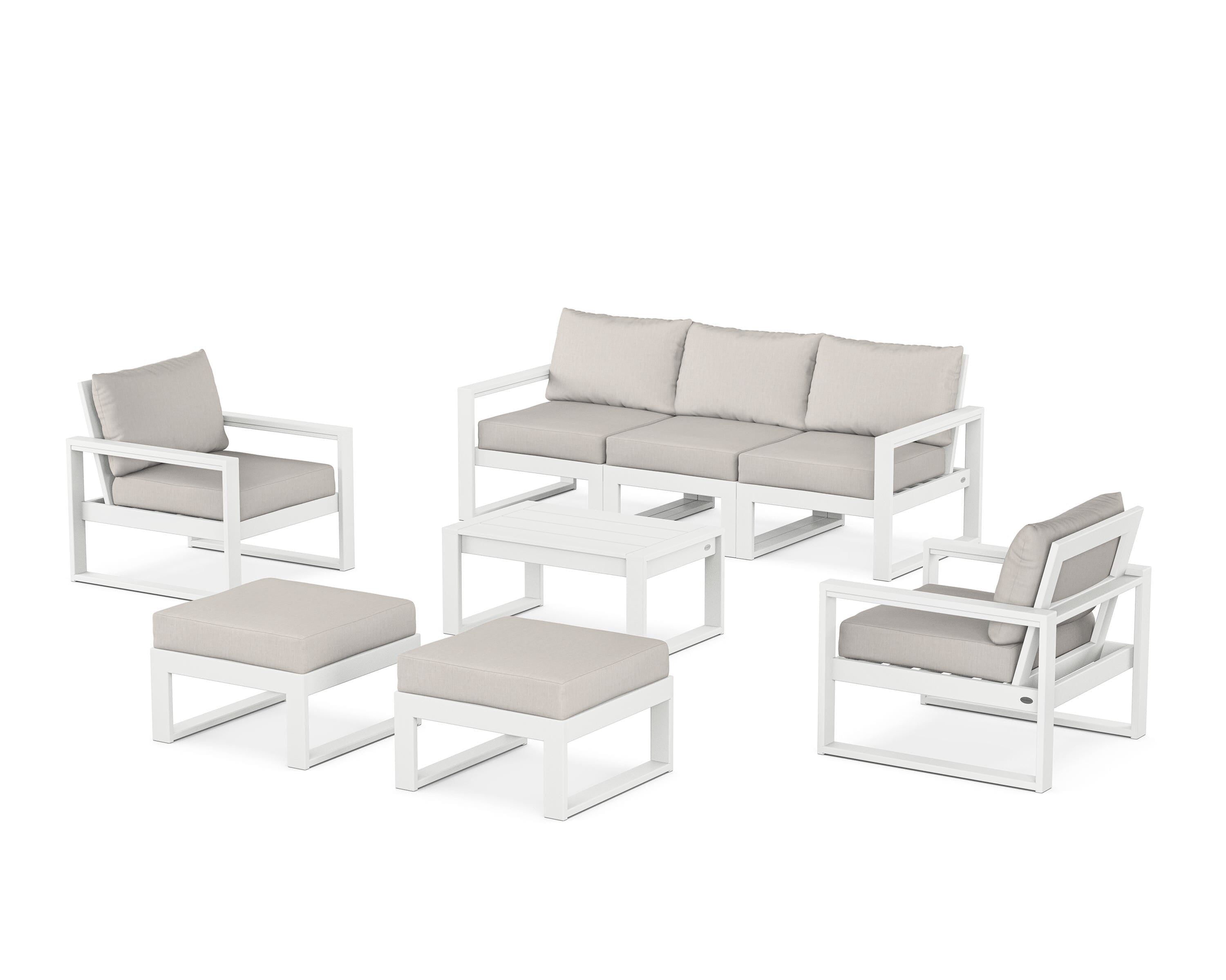 POLYWOOD® EDGE Sectional 8-Piece Lounge Sofa Set in White / Cast Ash