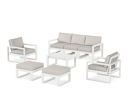 POLYWOOD® EDGE Sectional 8-Piece Lounge Sofa Set in White / Cast Ash