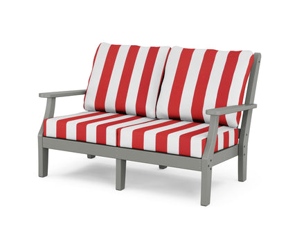 Country Living Wovendale Deep Seating Loveseat in Slate Grey / Cabana Stripe Crimson