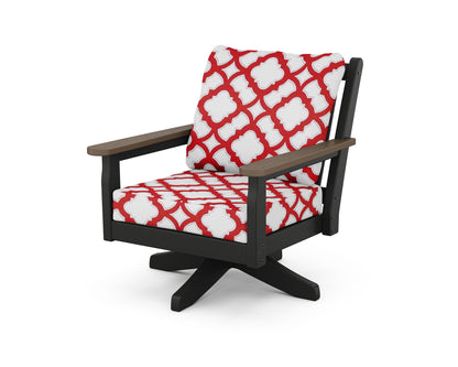 POLYWOOD® Chippendale Deep Seating Swivel Chair in Black / Kona / Trellis Crimson