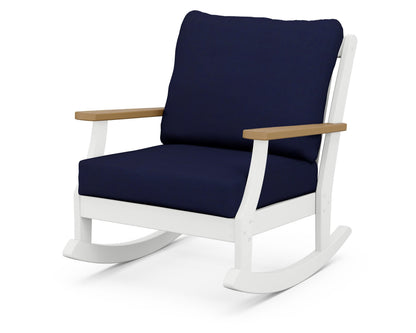 POLYWOOD® Braxton Deep Seating Rocking Chair in White / Natural / Navy