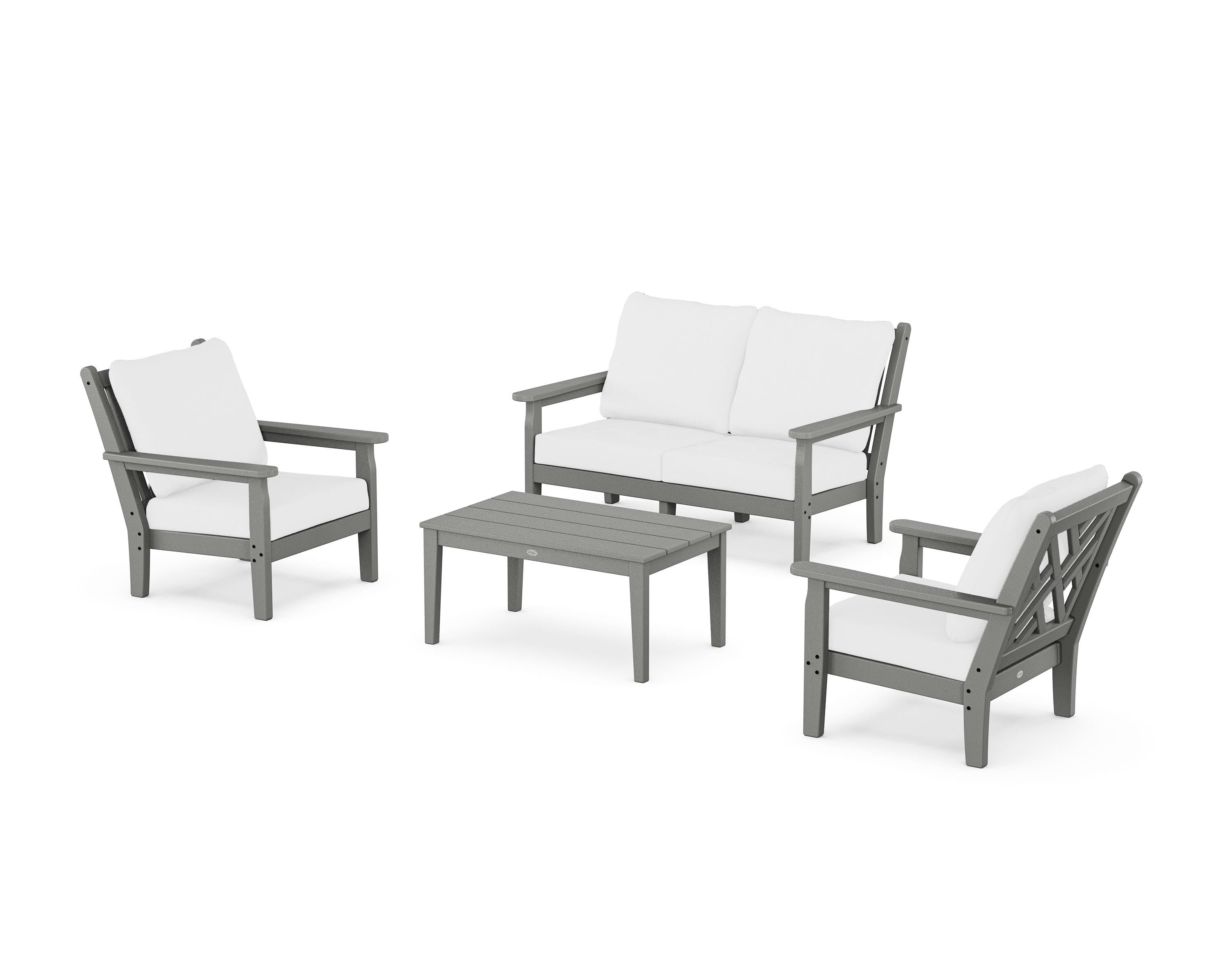 POLYWOOD® Chippendale 4-Piece Deep Seating Set with Loveseat in Slate Grey / Natural