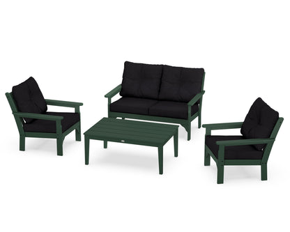 POLYWOOD® Vineyard 4-Piece Deep Seating Set in Green / Midnight Linen