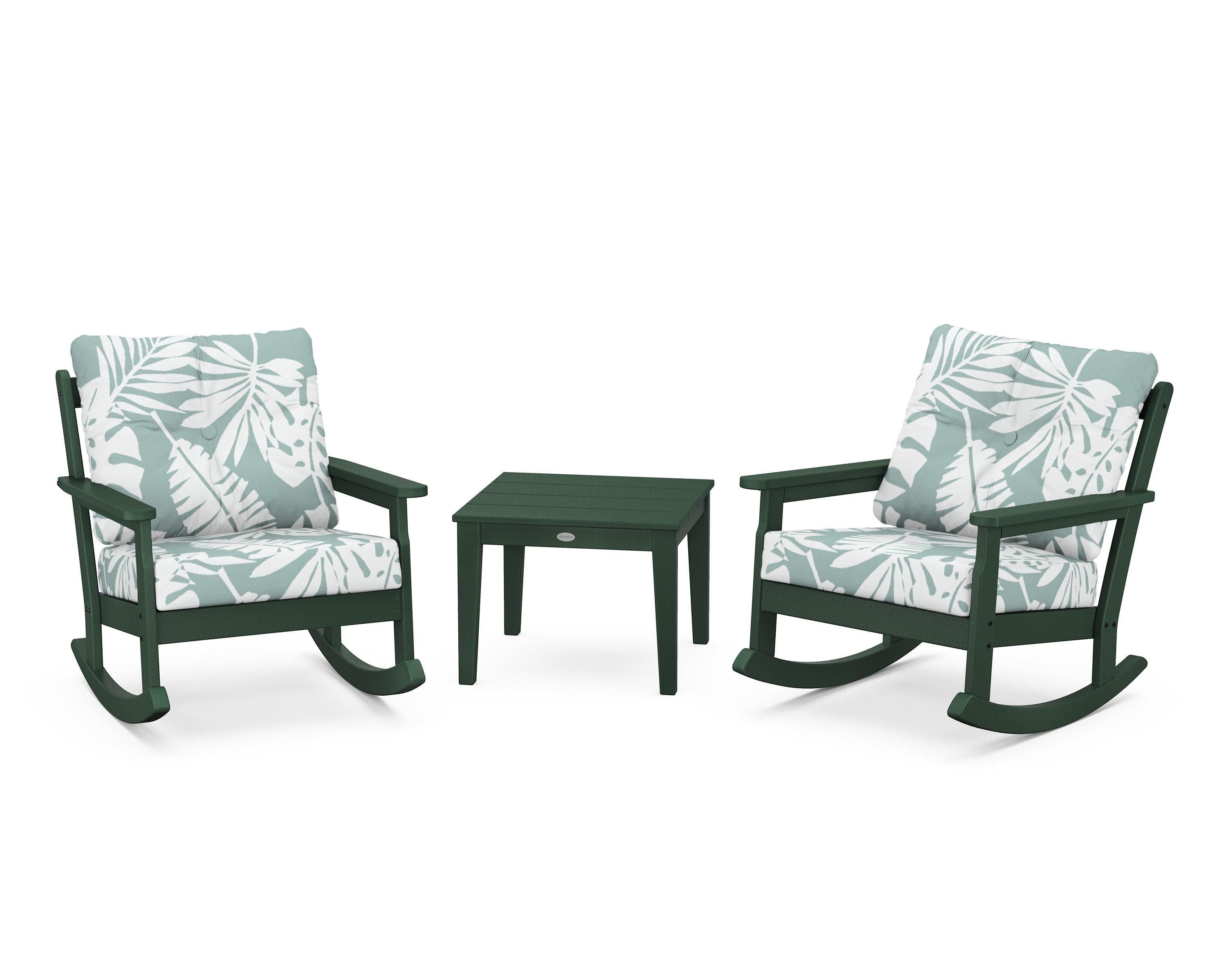 POLYWOOD® Vineyard 3-Piece Deep Seating Rocker Set in Green / Leaf Glacier Spa