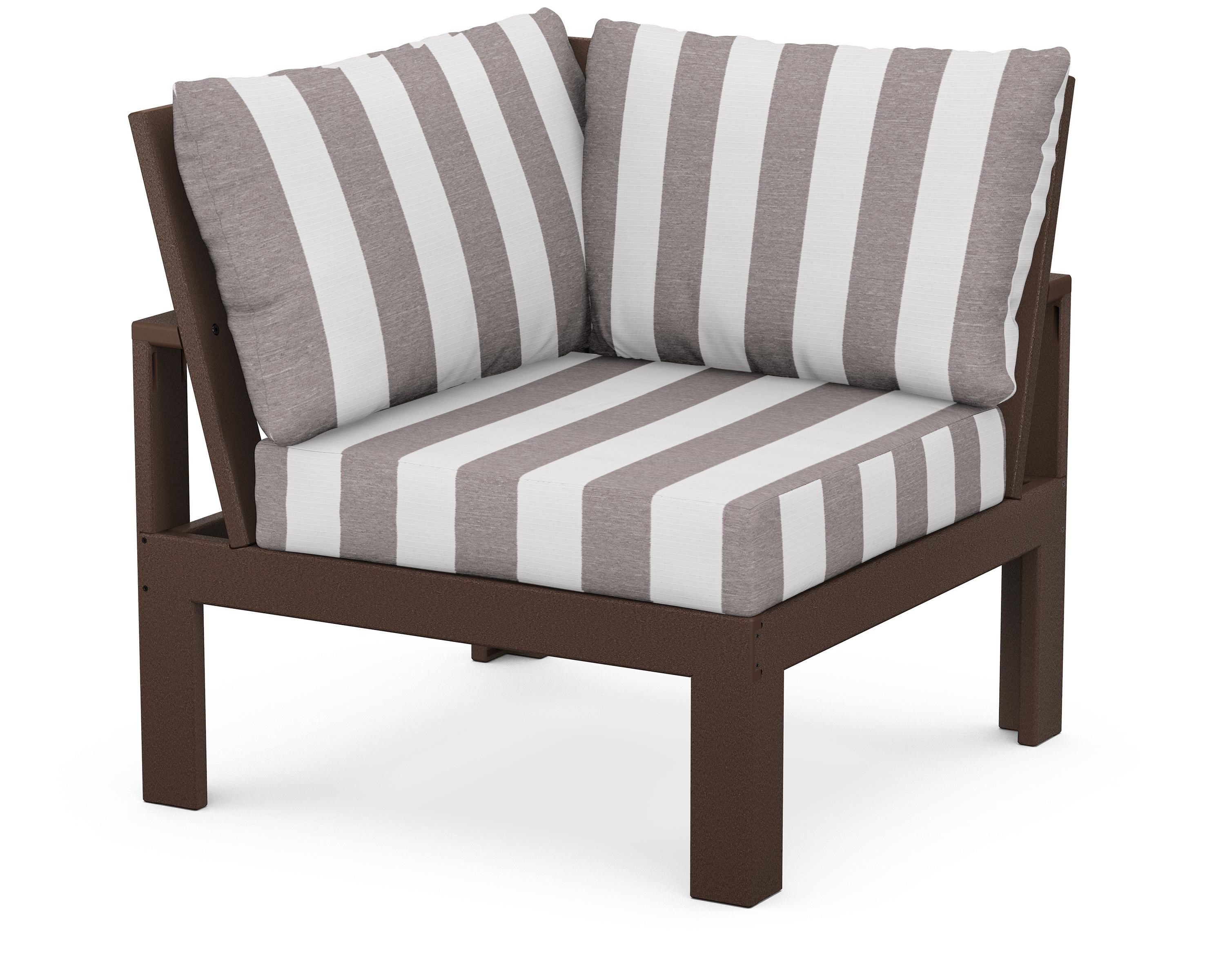 Unbranded Modular Corner Chair in Mahogany / Cabana Stripe Grey Mist