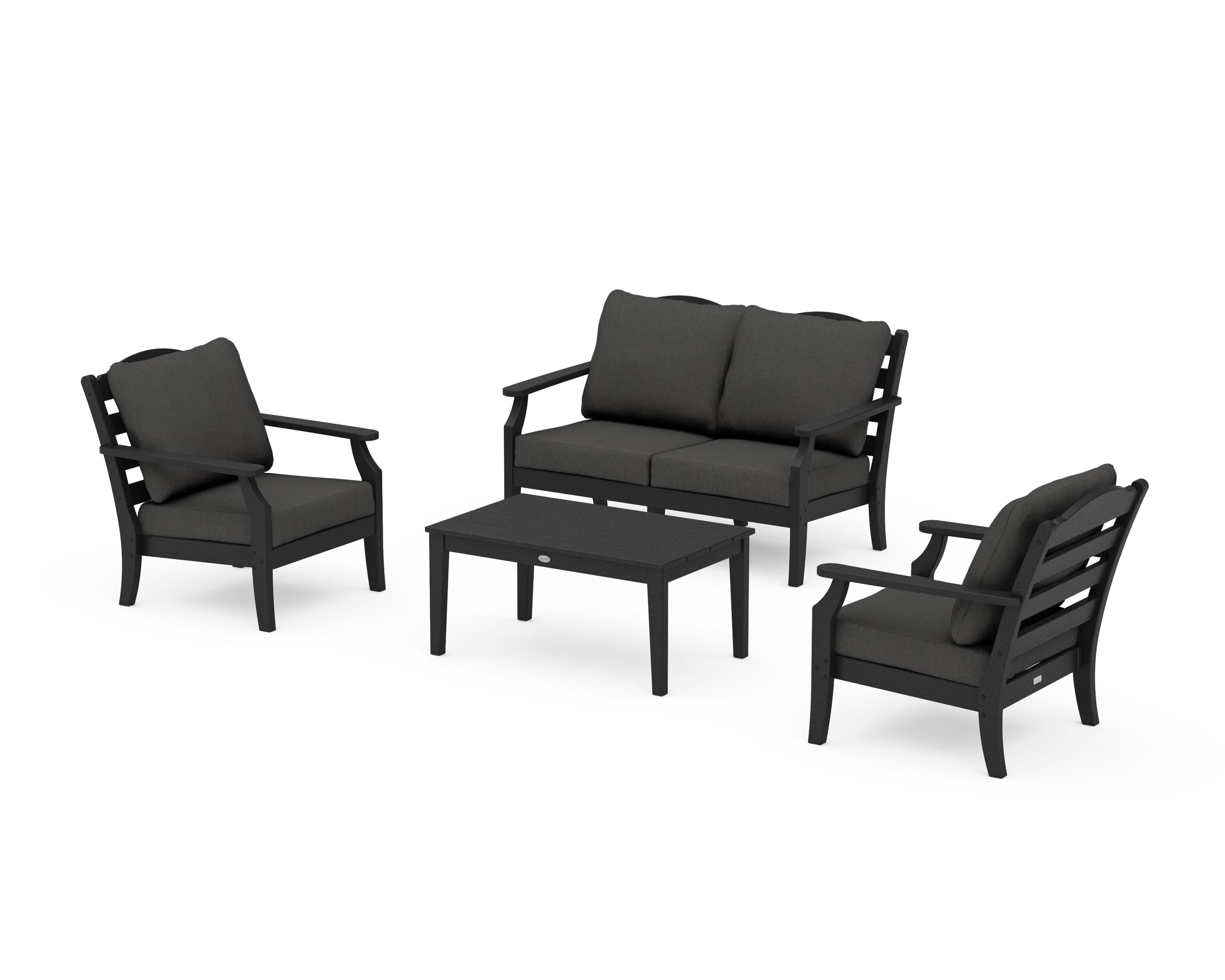 Draper James™ by  POLYWOOD® Savannah 4-Piece Deep Seating Set with Loveseat in Black / Spectrum Carbon