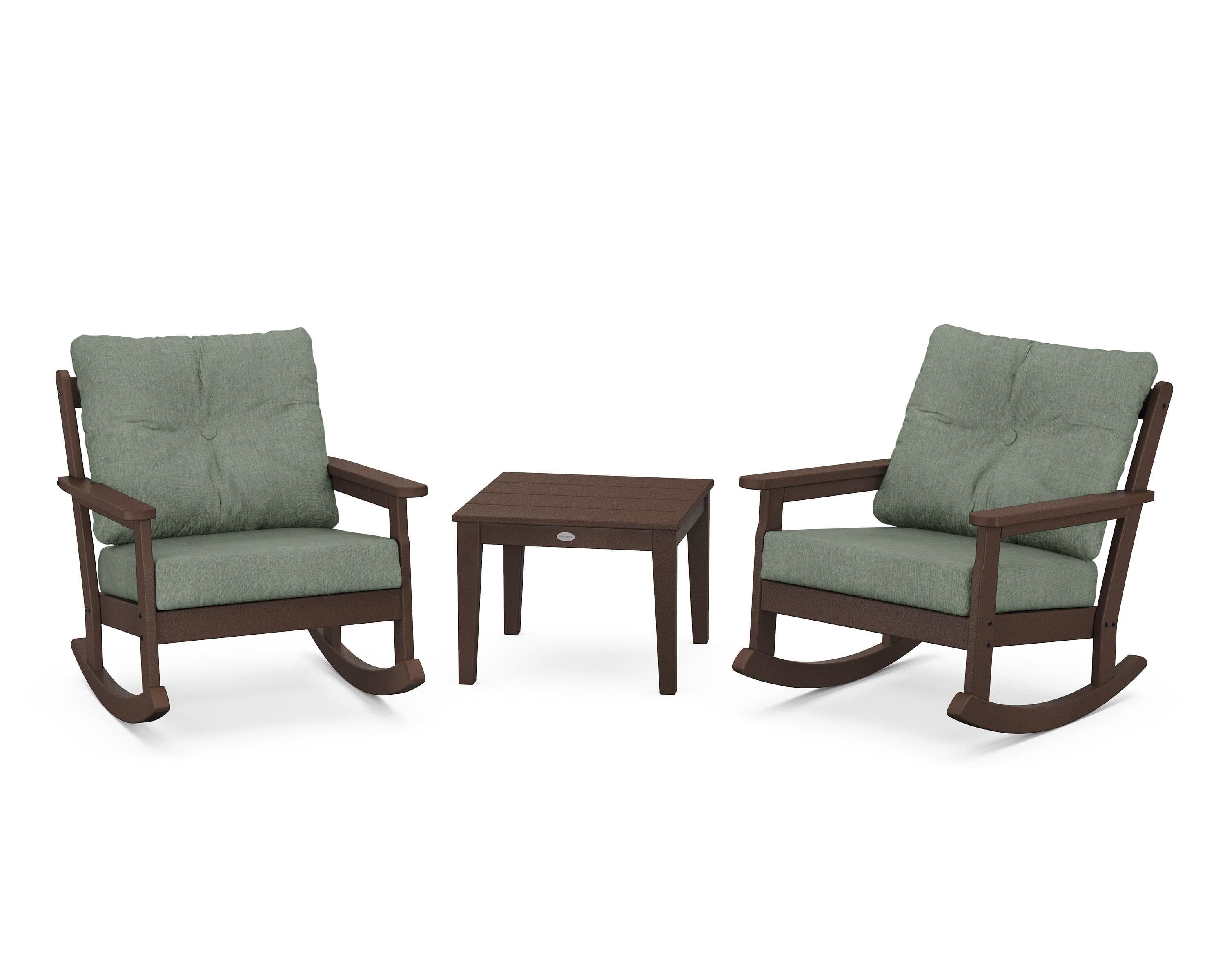 POLYWOOD® Vineyard 3-Piece Deep Seating Rocker Set in Mahogany / Cast Sage
