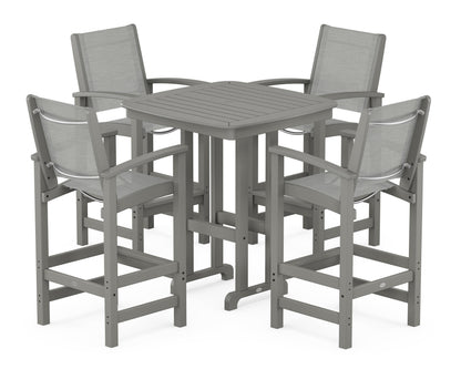 POLYWOOD® Coastal 5-Piece Bar Set in Slate Grey / Metallic Sling