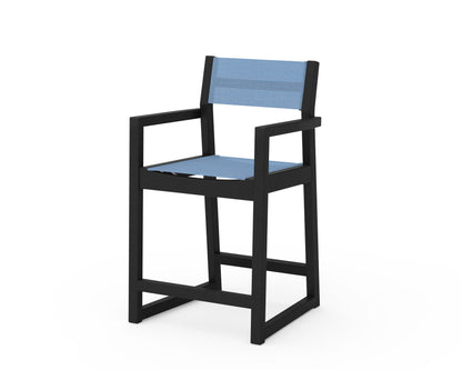 POLYWOOD® EDGE Sling Counter Arm Chair in Black / Poolside Sling