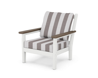 POLYWOOD® Chippendale Deep Seating Chair in White / Kona / Cabana Stripe Grey Mist