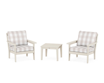 Country Living Cottage 3-Piece Deep Seating Set in Sand / Buffalo Plaid Dune Burlap