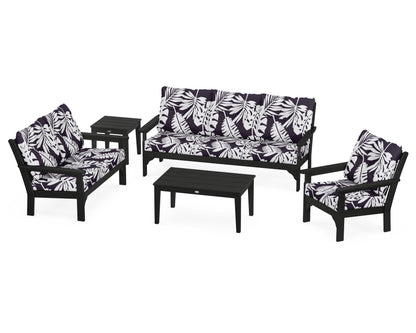 POLYWOOD® Vineyard 5 Piece Deep Seating Set in Black / Leaf Navy