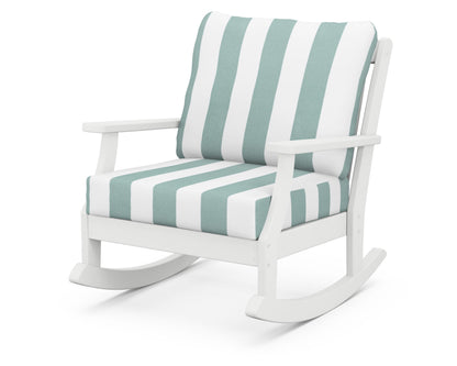 POLYWOOD® Braxton Deep Seating Rocking Chair in White / Cabana Stripe Glacier Spa