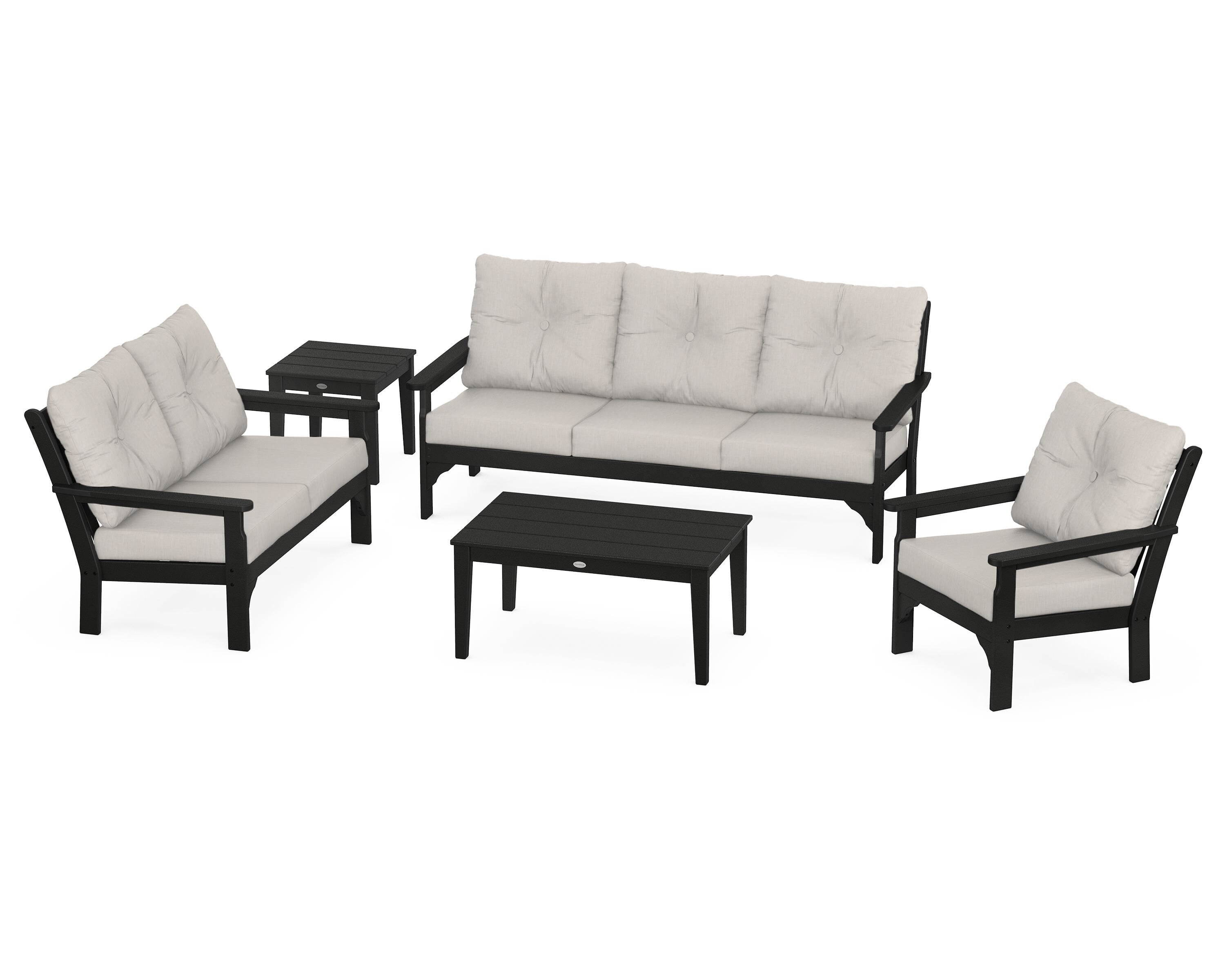 POLYWOOD® Vineyard 5 Piece Deep Seating Set in Black / Cast Ash