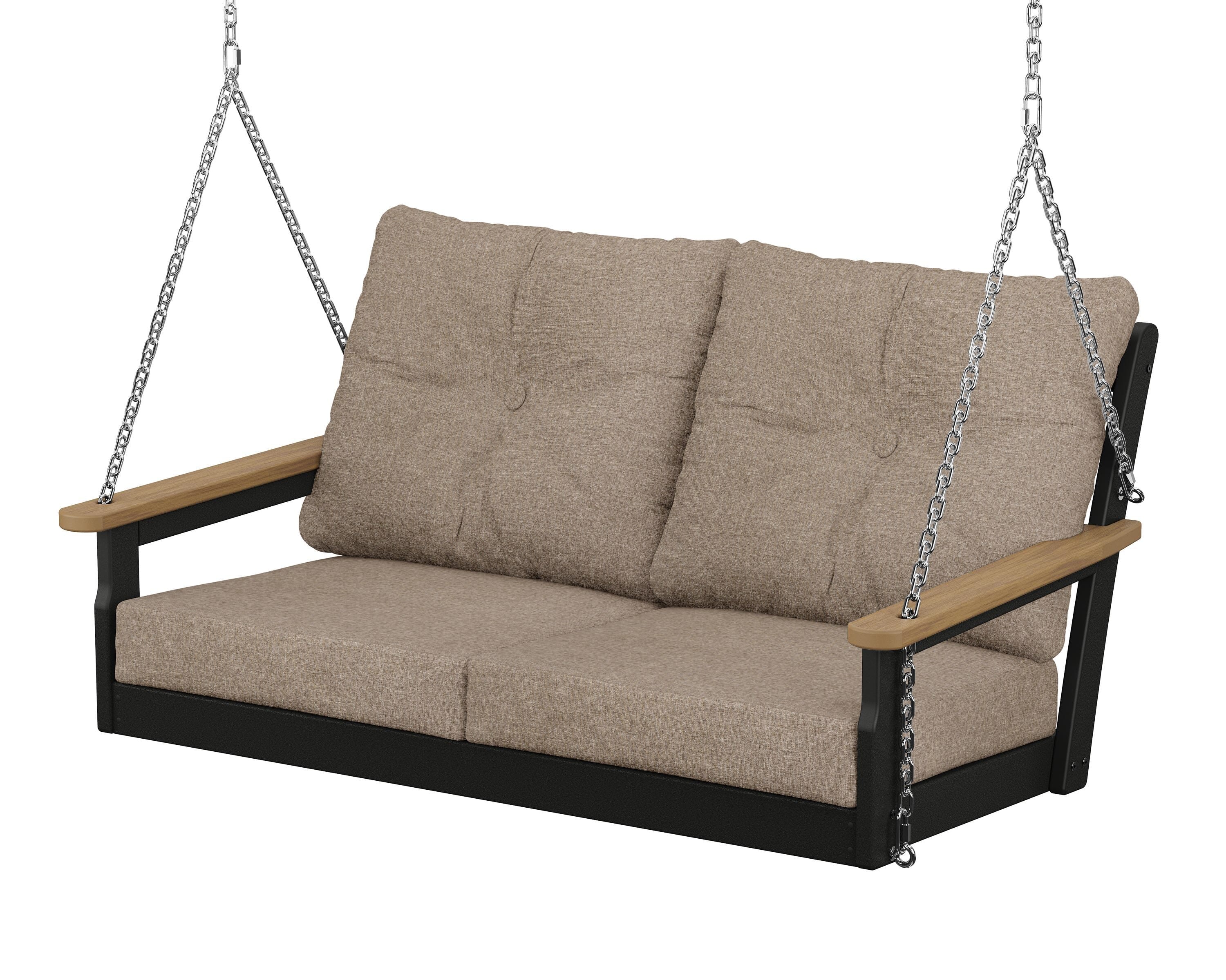 POLYWOOD® Vineyard Deep Seating Swing in Black / Natural / Spiced Burlap