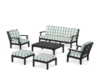 Martha Stewart by POLYWOOD® Chinoiserie 6-Piece Lounge Sofa Set in Black / Buffalo Plaid Glacier Spa