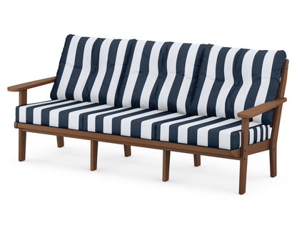 POLYWOOD® Lakeside Deep Seating Sofa in Teak / Cabana Stripe Marine Indigo