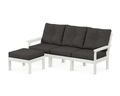 POLYWOOD® Vineyard 4-Piece Sectional with Ottoman in Vintage White / Spectrum Carbon