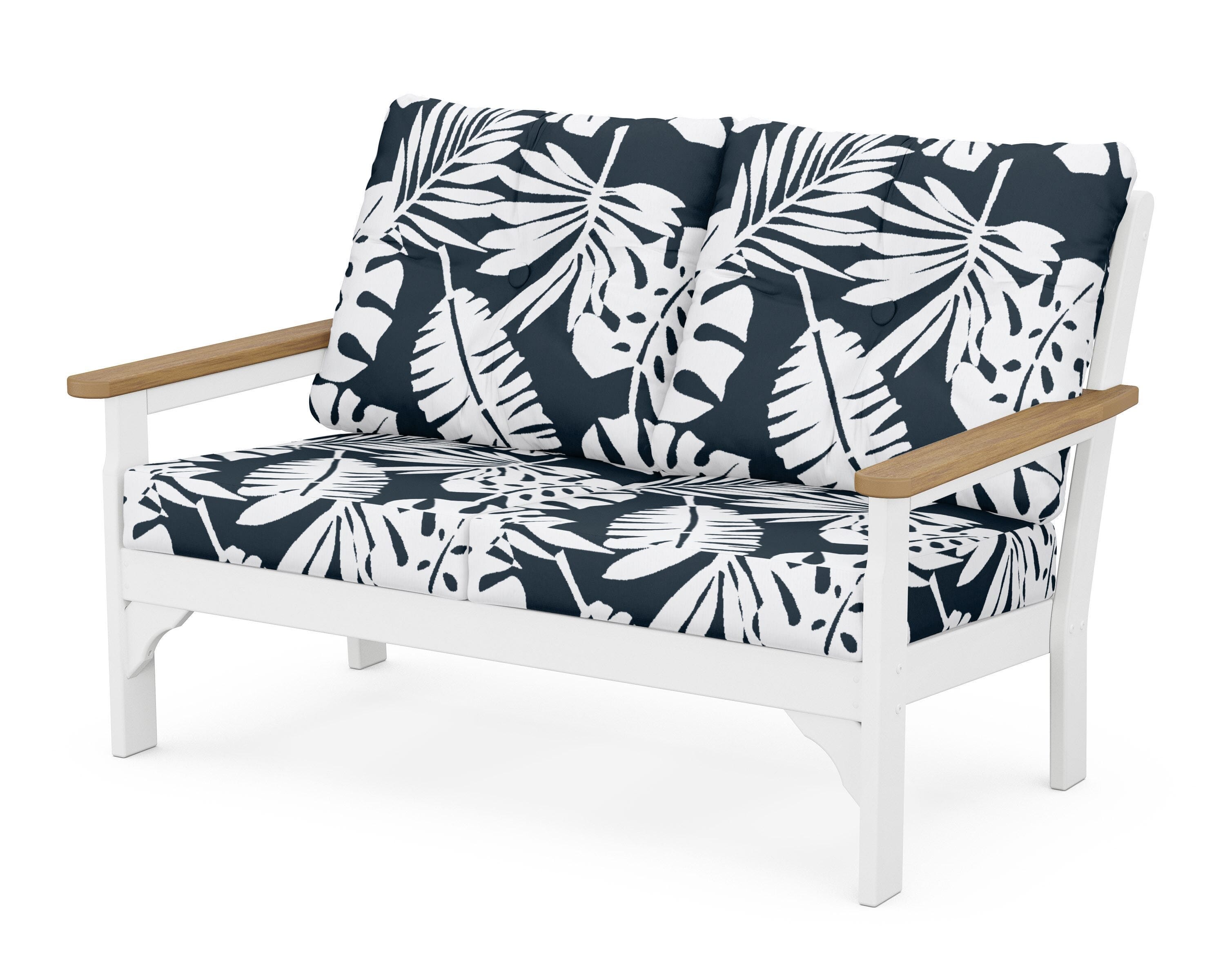 POLYWOOD® Vineyard Deep Seating Loveseat in White / Natural / Leaf Marine Indigo
